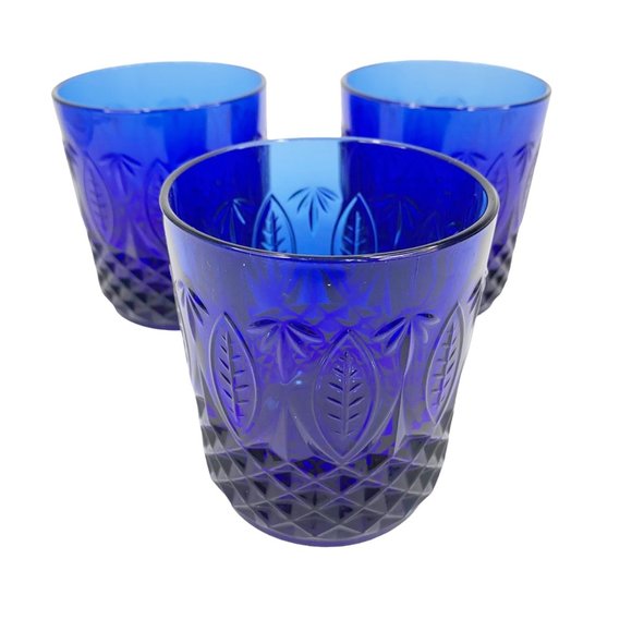 Vintage Avon Royal Sapphire Rocks Glasses Set of 3 Cobalt Blue Made in France - Picture 1 of 10